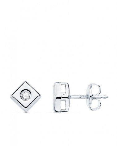 Pendientes oro blanco 18k cuadrados diamante laboratorio