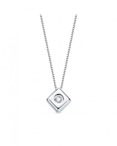 Collar oro blanco 18k diamante laboratorio rombo 6x4,5 mm