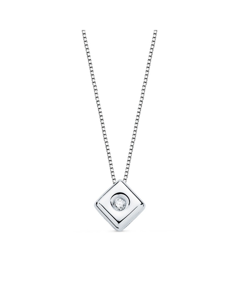 Collar oro blanco 18k diamante laboratorio rombo 6x4,5 mm