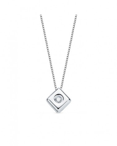 Collar oro blanco 18k diamante laboratorio rombo 6x4,5 mm
