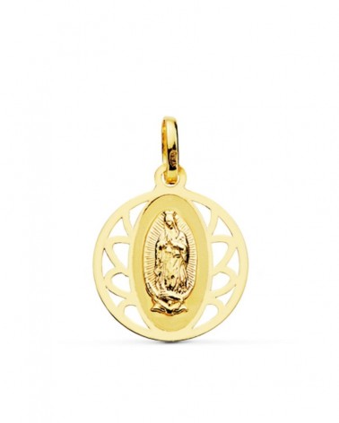 Medalla oro 18k Virgen de Guadalupe cerco calado 16mm