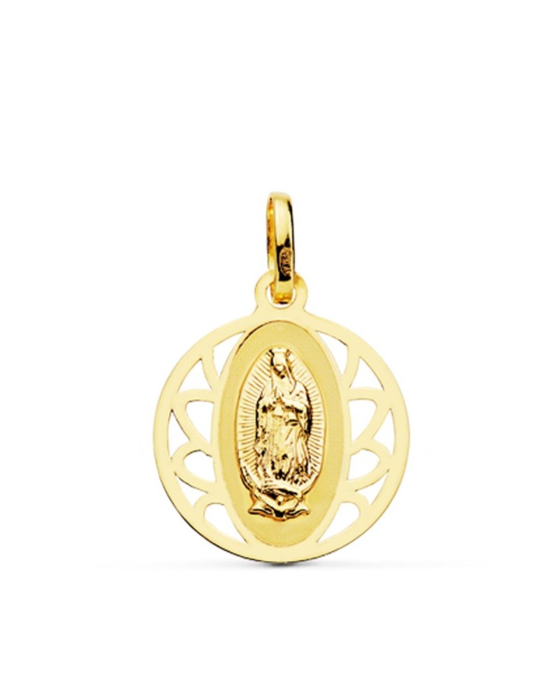 Medalla oro 18k Virgen de Guadalupe cerco calado 16mm