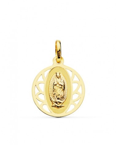 Medalla oro 18k Virgen de Guadalupe cerco calado 16mm