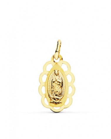 Medalla oro 18k Virgen de Guadalupe calada 19x12mm