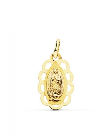 Medalla oro 18k Virgen de Guadalupe calada 19x12mm