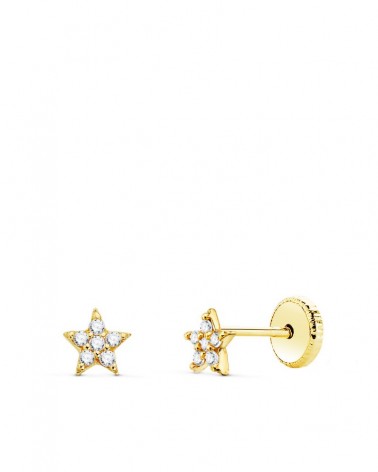 Pendientes oro 18k estrella diamantes laboratorio 4mm