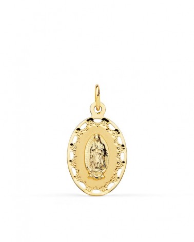 Medalla oro 18k Virgen de Guadalupe cerco calado 23x14 mm