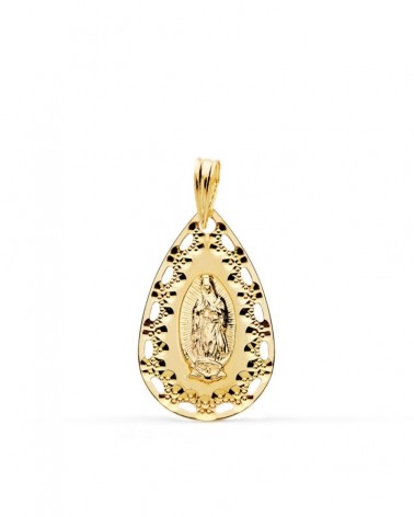 Medalla oro 18k Virgen de Guadalupe cerco calado 22x14mm