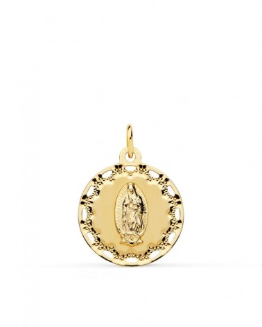 Medalla oro 18k Virgen de Guadalupe cerco calado 18mm