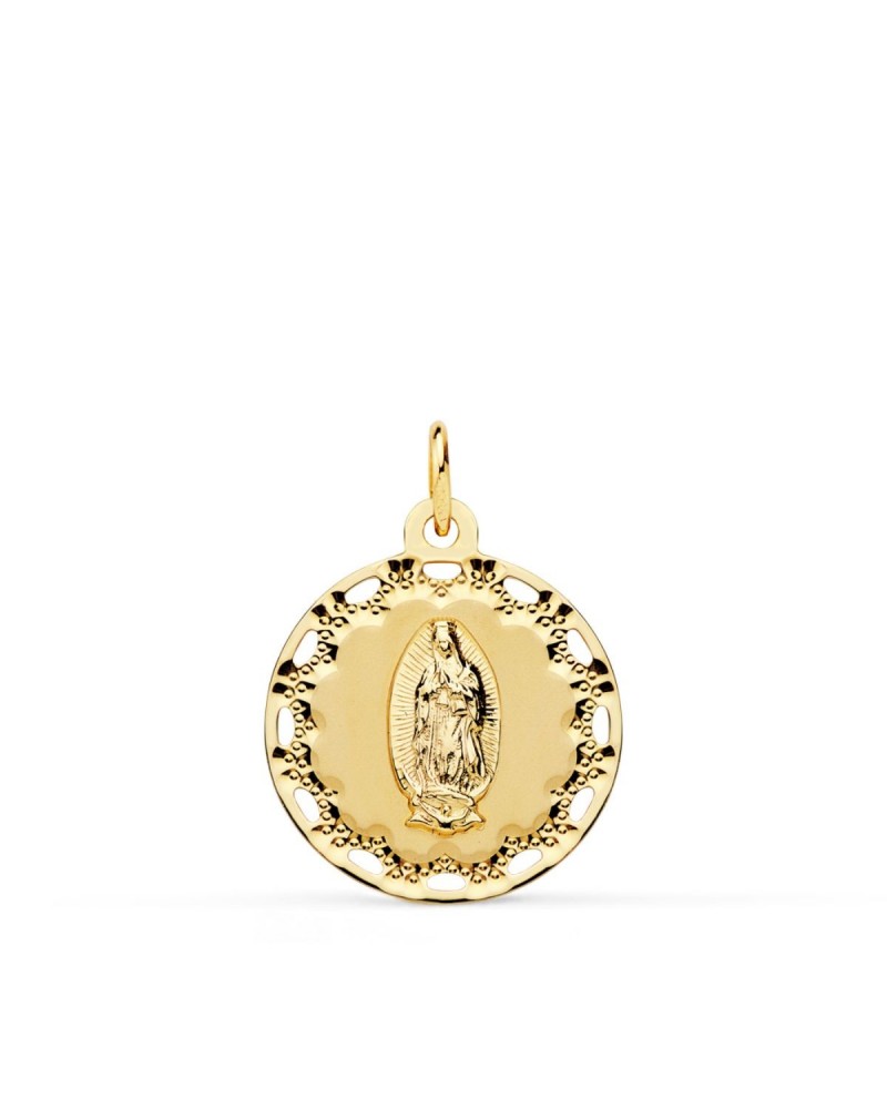 Medalla oro 18k Virgen de Guadalupe cerco calado 18mm