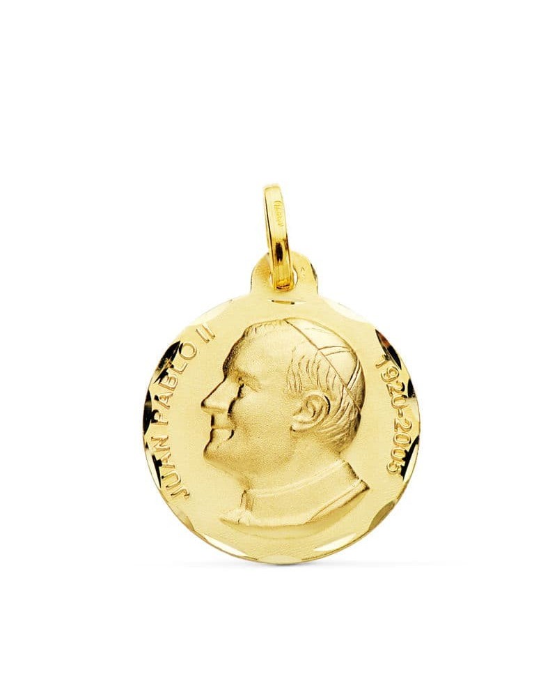 Medalla oro 18k San Juan Pablo II tallada 18mm