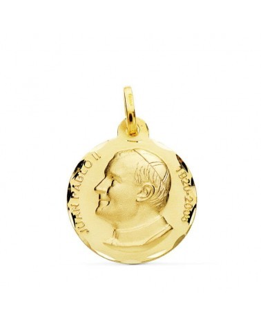 Medalla oro 18k San Juan Pablo II tallada 18mm