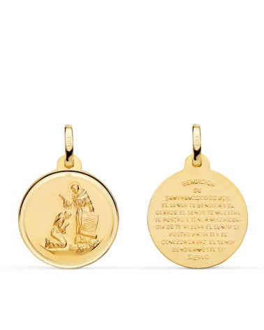 Medalla oro 18k Bendición San Francisco de Asís 18mm