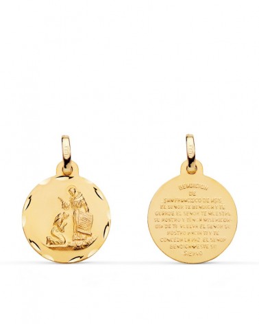 Medalla oro 18k San Francisco bendición tallada 16mm