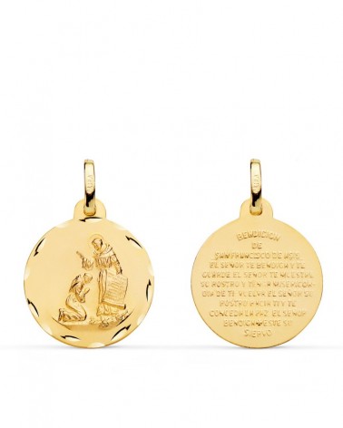 Medalla oro 18k San Francisco bendición tallada 18mm