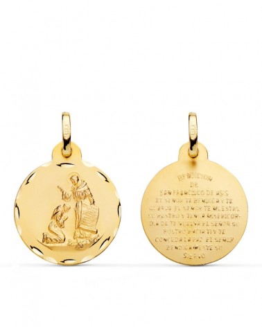 Medalla oro 18k Bendición San Francisco tallada 20 mm