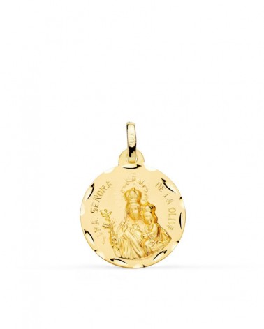 Medalla oro 18k Virgen de la Oliva tallada 18mm
