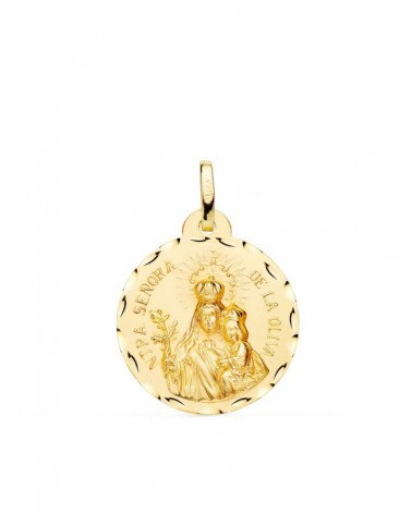 Medalla oro 18k Virgen de la Oliva tallada 20mm