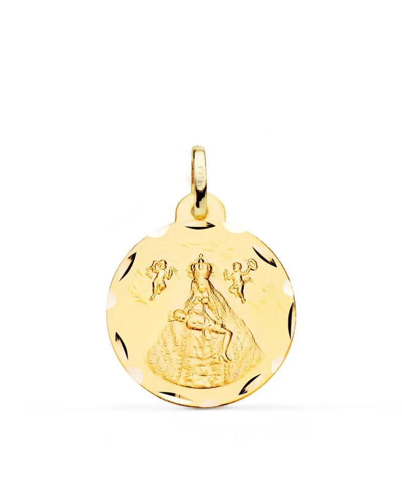 Medalla oro 18k Virgen de África tallada 22mm