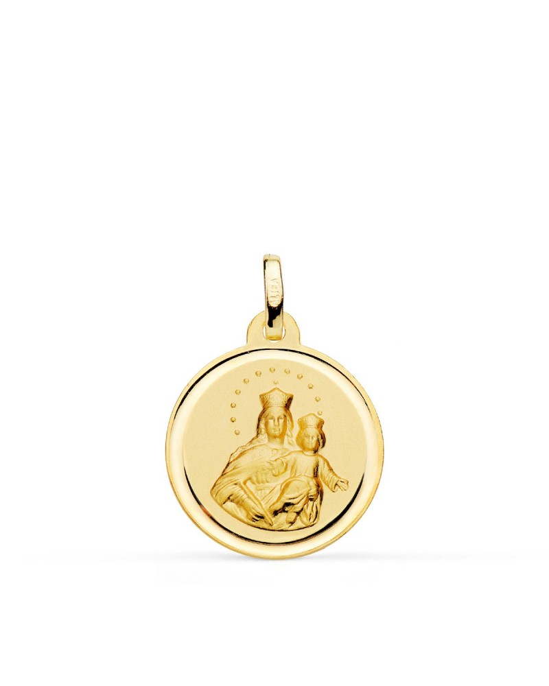 Medalla oro 18k Virgen María Auxiliadora bisel 18mm