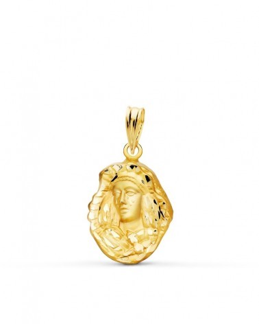 Medalla oro 18k Esperanza de Triana silueta tallada 17x13 mm