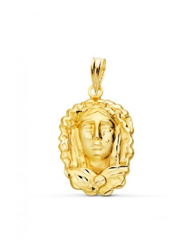 Medalla oro 18k Virgen María de la O tallada 22x15mm