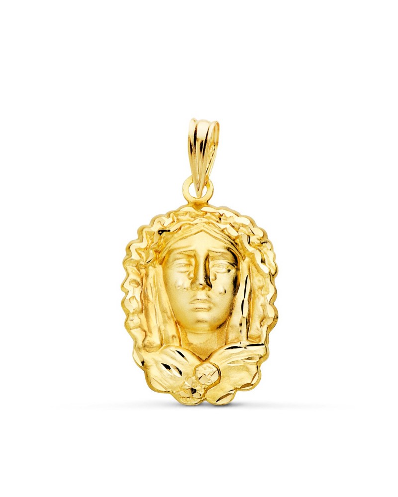 Medalla oro 18k Virgen María de la O tallada 22x15mm