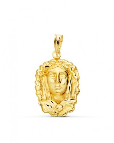 Medalla oro 18k Virgen María de la O tallada 22x15mm