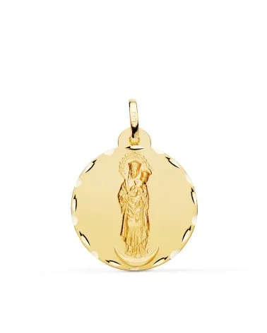 Medalla oro 18k Virgen de la Almudena tallada 22mm