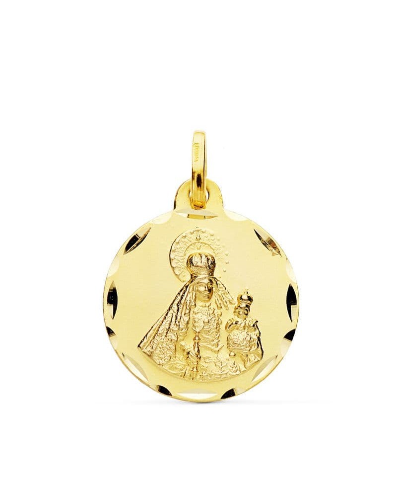 Medalla oro 18k Virgen del Rosario tallada 18mm