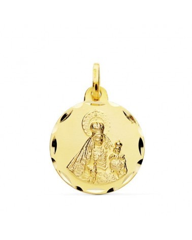 Medalla oro 18k Virgen del Rosario tallada 18mm