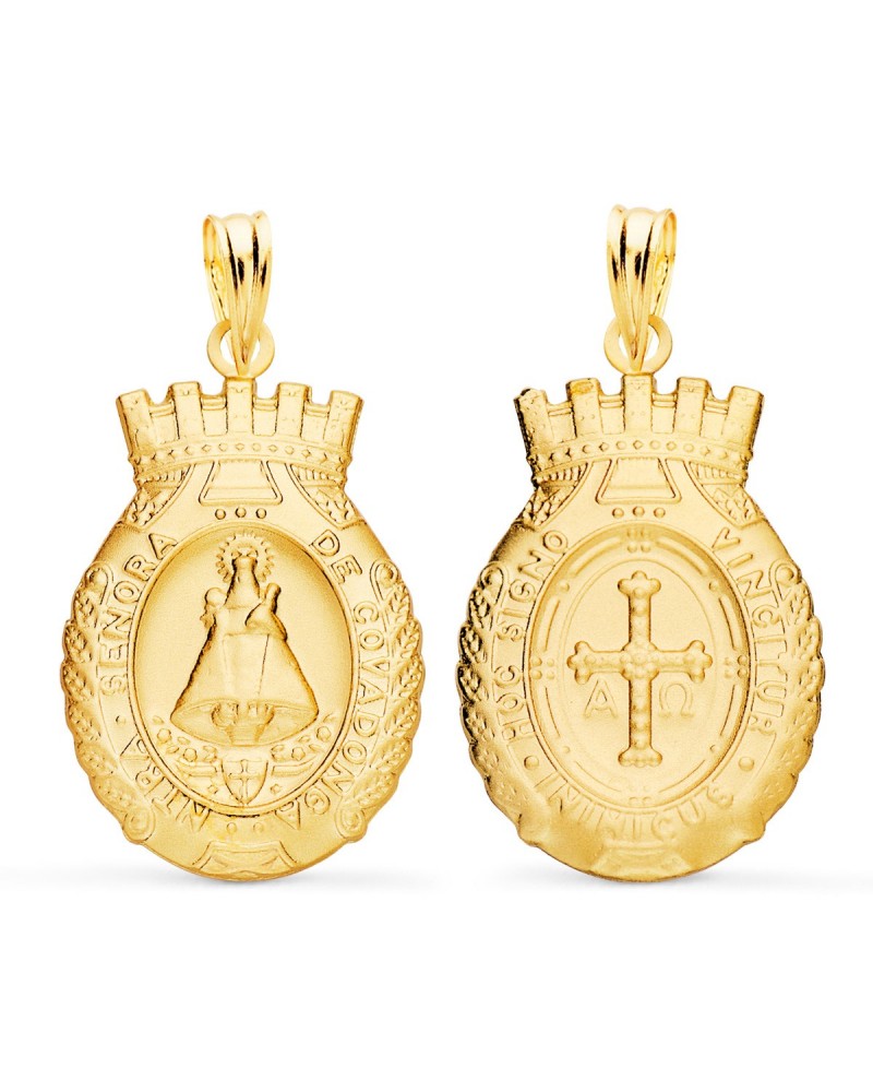 Escapulario oro 18k Virgen Covadonga Cruz Victoria 25x16mm