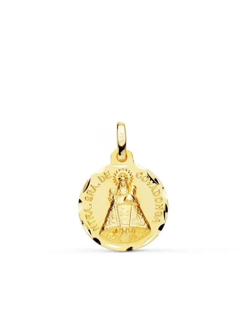Medalla oro 18k Virgen de Covadonga tallada 16mm
