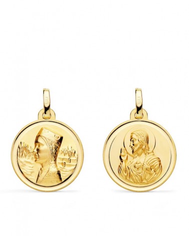 Escapulario oro 18k Virgen Montserrat Corazón Jesús 18mm