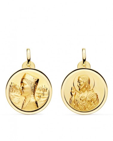 Escapulario oro 18k Virgen Montserrat y Corazón de Jesús 20mm