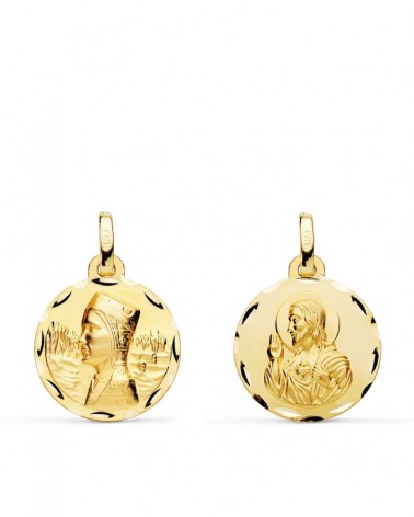 Escapulario oro 18k Virgen Montserrat Corazón Jesús 16mm