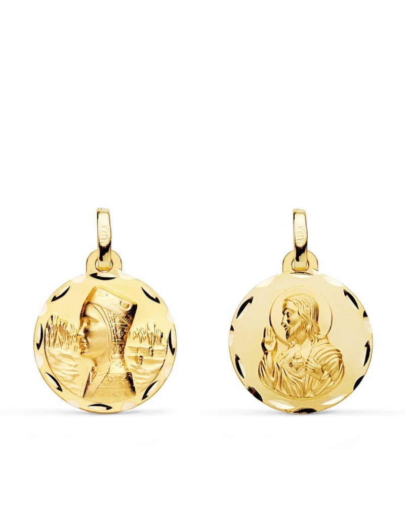 Escapulario oro 18k Virgen Montserrat Corazón Jesús 16mm