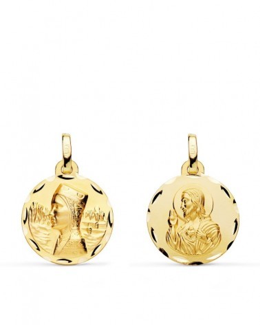 Escapulario oro 18k Virgen Montserrat Corazón Jesús 16mm
