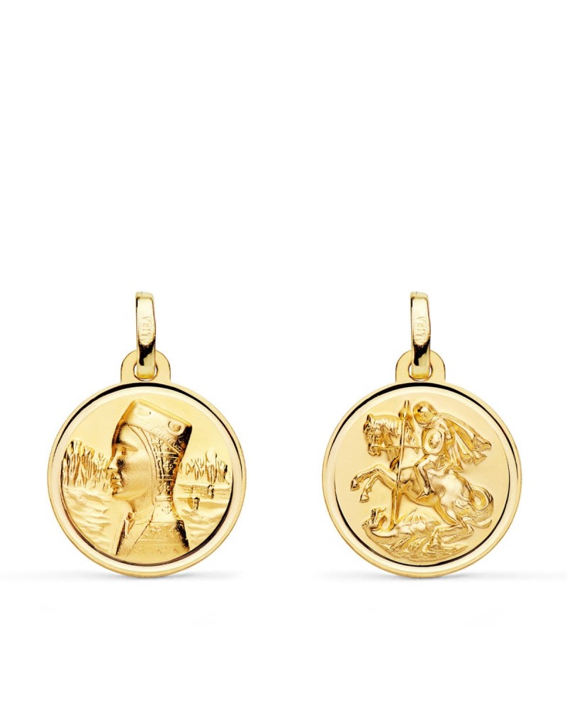 Escapulario oro 18k Virgen Montserrat y San Jorge 16mm
