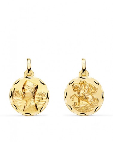 Escapulario oro 18k Virgen Montserrat y San Jorge 16mm