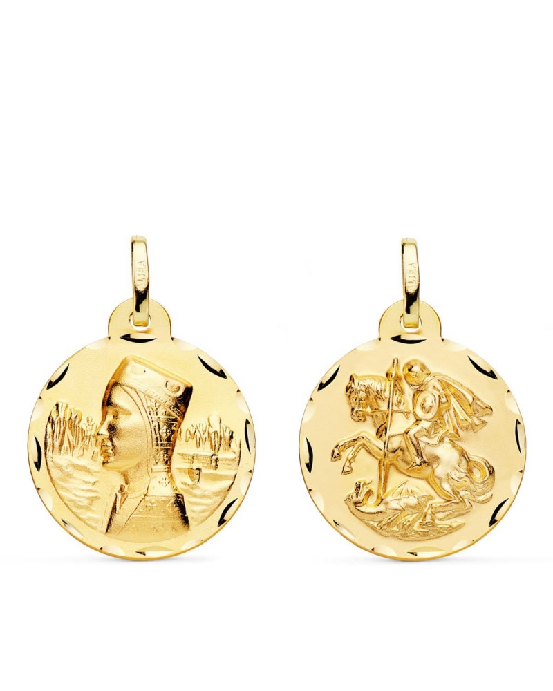 Escapulario oro 18k Virgen Montserrat San Jorge 20mm