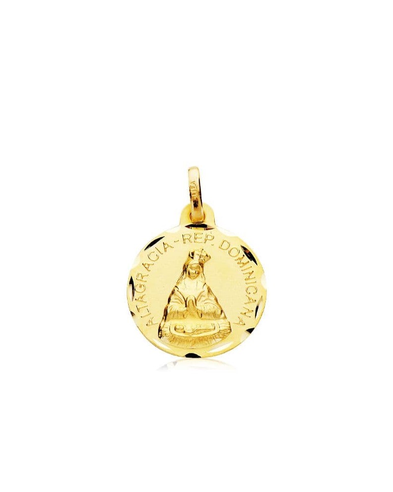 Medalla oro 18k Virgen de Altagracia tallada 16 mm