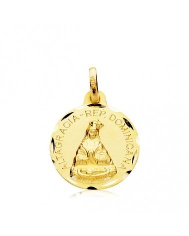 Medalla oro 18k Virgen de Altagracia tallada 16 mm