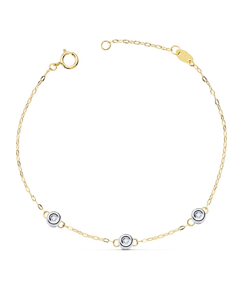 Pulsera oro 18k bicolor cadena diamantes laboratorio 19cm