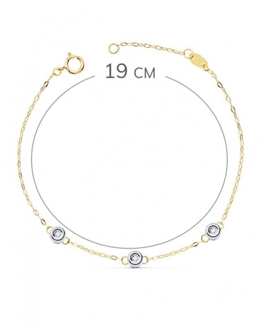 Pulsera oro 18k bicolor cadena diamantes laboratorio 19cm