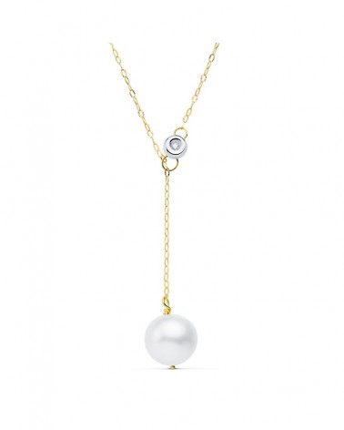 Collar oro 18k bicolor perla y diamante laboratorio 45cm