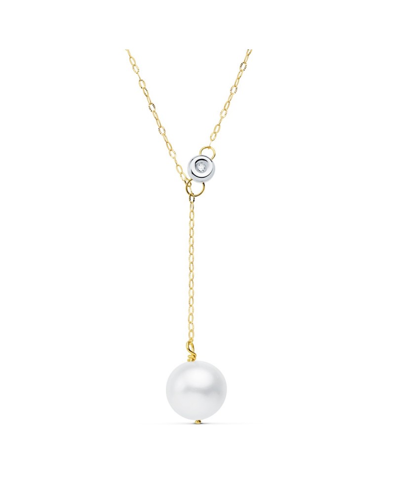 Collar oro 18k bicolor perla y diamante laboratorio 45cm