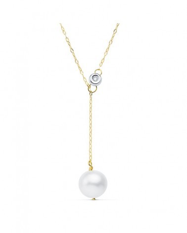 Collar oro 18k bicolor perla y diamante laboratorio 45cm