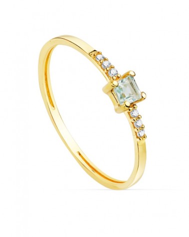 Sortija oro 18k diamante aguamarina 3x3mm