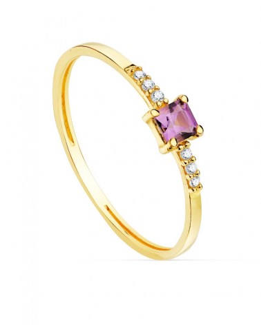 Sortija oro amarillo 18k diamantes laboratorio amatista
